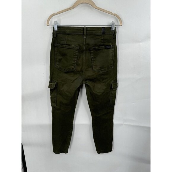 7 For All Mankind Armycoated Cargo Pant Women 29 Green Zip Ankle Grunge Skinny - Picture 2 of 14